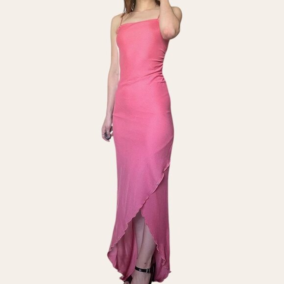 Y2k/90s vintage Finesse USA shimmery pink cami asymmetric prom semi-formal dress - Picture 6 of 8